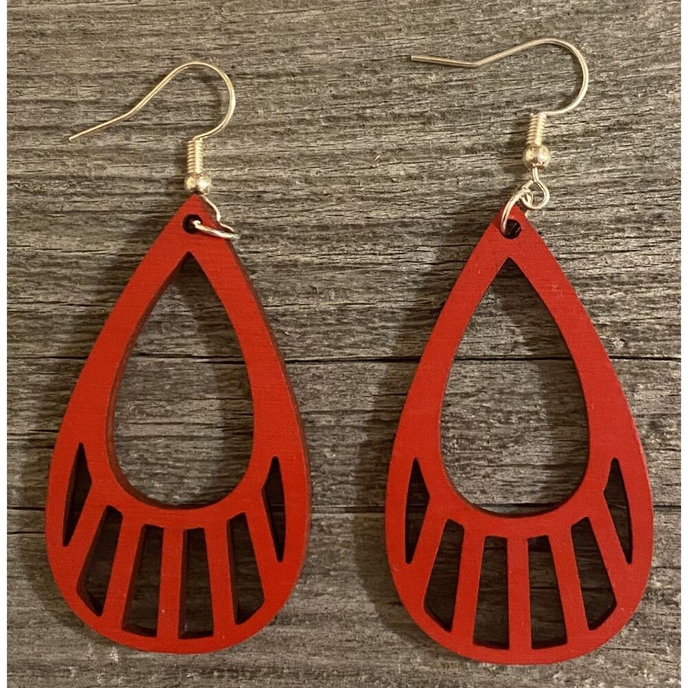 Teardrop Wood Earrings, Apple Red - E009-53